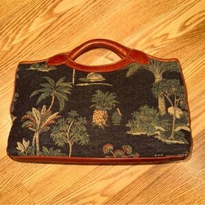 Tommy Bahama Palm Tree Tapestry and‎ Leather Hand Bag Clutch